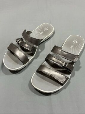 Clarks Brinkley Coast Silver Gray Slide Womens Could Steppers Sandals 11 M Slide